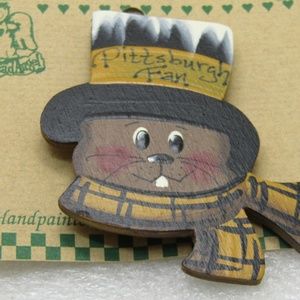 Handpainted Pittsburgh Fan Pin, Punxutawney Phil